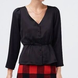 J CREW Womens Chiffon Longsleeve V-Neck Button Up Peplum Blouse Top Size 8P